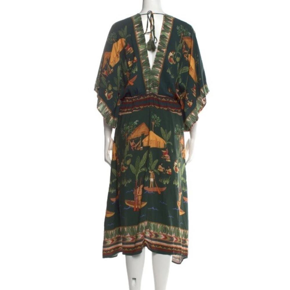 Farm‎ Rio Womens Dress Green Medium Yawanawa Indigenous Hut Print Rare Viscose - Picture 15 of 15
